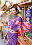 Luxurious and Blazing Lavender Pure Georgette Printed Saree - women's fashion mart
