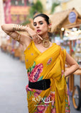 Impressive and Majestic Mustard Pure Georgette Printed Saree - women's fashion mart