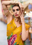 Impressive and Majestic Mustard Pure Georgette Printed Saree - women's fashion mart
