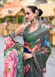 Precious and Vivid Dark Grey Pure Georgette Printed Saree - women's fashion mart