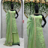 Pista green colour sequence embroidery work on jimmy choo suit -Designer Suit M (38" inches) / Green women's fashion mart