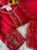 Red embroidered kurta Bottom  with dupatta  women's fashion mart