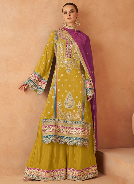 Luxurious and Classic Pure Chinon Embroidered Palazzo Suit - women's fashion mart