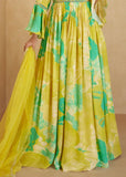 Lemon Yellow Digital Floral Printed  Chinon Anarkali Gown With Dupatta - women's fashion mart