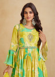 Lemon Yellow Digital Floral Printed  Chinon Anarkali Gown With Dupatta - women's fashion mart