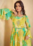 Lemon Yellow Digital Floral Printed  Chinon Anarkali Gown With Dupatta - women's fashion mart