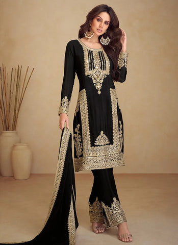 Black Golden Embroidered Pakistani Pant Style Suit - women's fashion mart