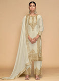 White Golden Embroidered Pakistani Pant Style Suit - women's fashion mart