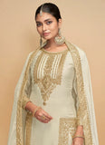 White Golden Embroidered Pakistani Pant Style Suit - women's fashion mart