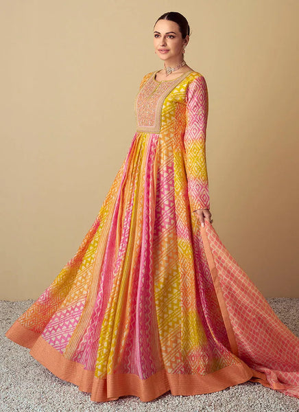 Radiant Yellow and Peach Multi Embroidered Anarkali Gown - women's fashion mart