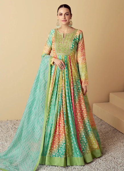 Radiant Sea Green Multi Embroidered Anarkali Gown - women's fashion mart