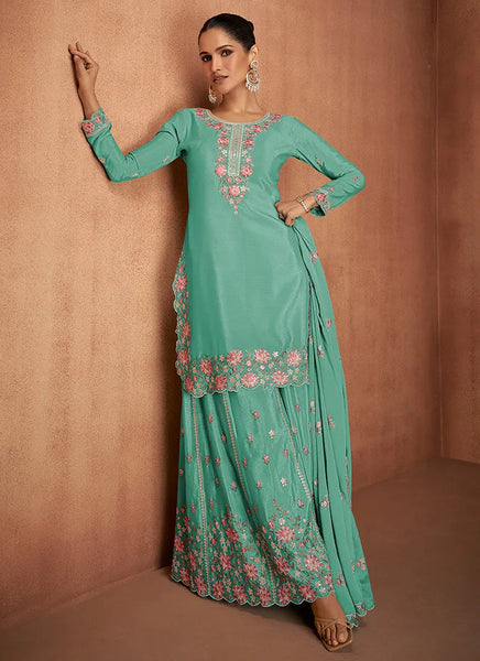 Outstanding Designer Embroidered Party Wear Sharara Suit - women's fashion mart