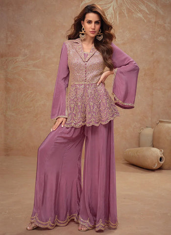 Designer and Exquisite Embroidered Peplum Style Palazzo Suit - women's fashion mart