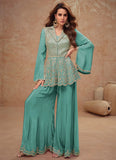 Designer and Exquisite Embroidered Peplum Style Palazzo Suit - women's fashion mart