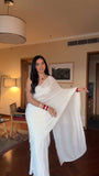 Ready to wear georgette saree -Silk Saree White women's fashion mart