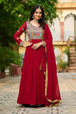 Ethnic Stylish Crafted Multi Thread Embroidered Work Gown With Dupatta Set