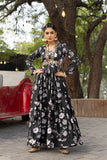 Black Sequins Embroidered With Printed Gown - women's fashion mart