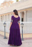 Embroidered Sequins Work Designer Women Gown -WOMEN FASHION Purple / M women's fashion mart