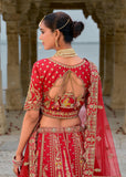 Vibrant Red Heavy Embroidered Designer Lehenga