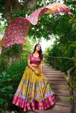 Kalamkari printed lehenga choli dupatta set -Lehenga Choli Pink / Semi Stitched women's fashion mart