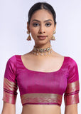 Blush Pink Woven Banarasi Soft Silk Saree