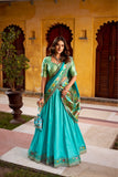 Designer Premium Paithani Soft Silk Zari Weaving Sequins With Thread Embroidery Lehenga Set