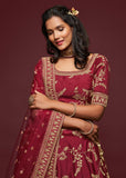 Persian Maroon Georgette Embroidered Lehenga With Net Dupatta