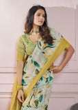 Summer Green Woven Banarasi Cotton Silk Saree With Digital Print