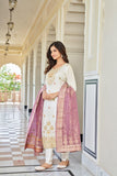 White Jacquard Mina Work Pure Viscose Muslin Cotton Kurta Set -WOMEN FASHION XS women's fashion mart