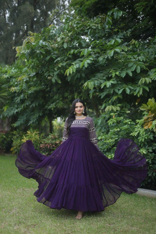 Elevate Style With Embroidery Zari Sequins-Work Designer Gowns -WOMEN FASHION Purple / M women's fashion mart