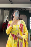 Premium Chiffon Floral Print Gown With Lace Detailing And Matching Dupatta