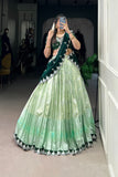Zari Kota Lehenga Set With Embroidered Vichitra Silk Dupatta & Banglory Blouse