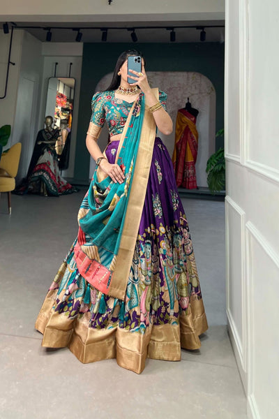 Designer Kalamkari Printed Dola Silk Lehenga Choli - women's fashion mart