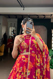 Floral Marble Print Lehenga Choli Set For Women