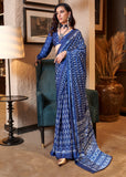 Ultramarine Blue Patola Printed Satin Crepe Silk Saree