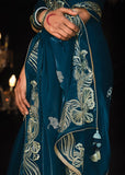 Coral Blue Heavy Embroidered Designer Silk Saree With contrast Blouse