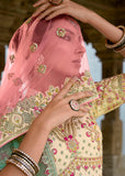 Cream And Pink Heavy Embroidered Designer Lehenga