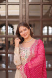 Cosmos Weaving Jacquard Crafted Pearl beads Embroidered Work Gown With Dupatta