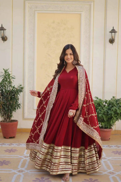 Beautiful Elegance Of Premium Designer Readymade Gown With Dupatta Set -WOMEN FASHION M women's fashion mart