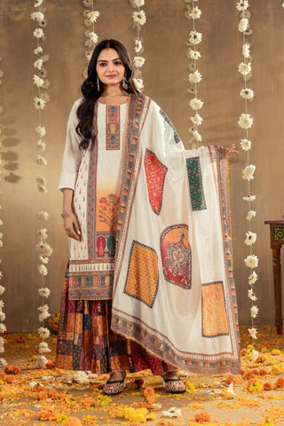 Stunning Printed With Mirror Sifali Work Cotton Sharara Set - women's fashion mart