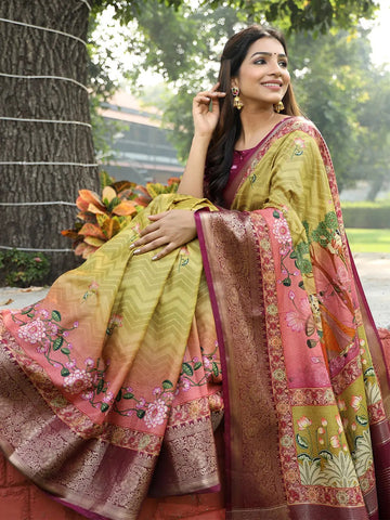 Light Green Colour Pure Viscose Dola Silk Saree with Pichwai Kalamkari Print - Luxe  women's fashion mart