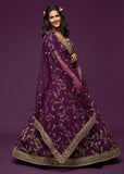 Royal Purple Georgette Embroidered Lehenga With Net Dupatta