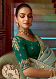 Ice Green Heavy Embroidered Designer Silk Saree