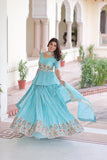 Gold Crush Embroidered Lehenga Set With Peplum Blouse And Heavy Sequins Dupatta