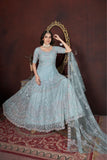 Sky Blue Sparkle Thread Embroidery With Zarkan And Mirror Work Gown - women's fashion mart