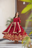 Luxury Faux Blooming Zari And Sequin Embroidered Designer Gown With Dupatta