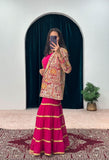 sequence embroidery work koti with palazzo full stitched suit -Designer Suit Red women's fashion mart