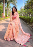 Multi thread embroidery work saree -Net Saree Blue women's fashion mart