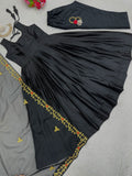 Black colour anarkali suit with embroidery work dupatta -Designer Suit M / Black women's fashion mart