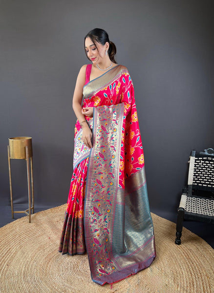 Adorable Silk Patola Weaving Pink Color Saree